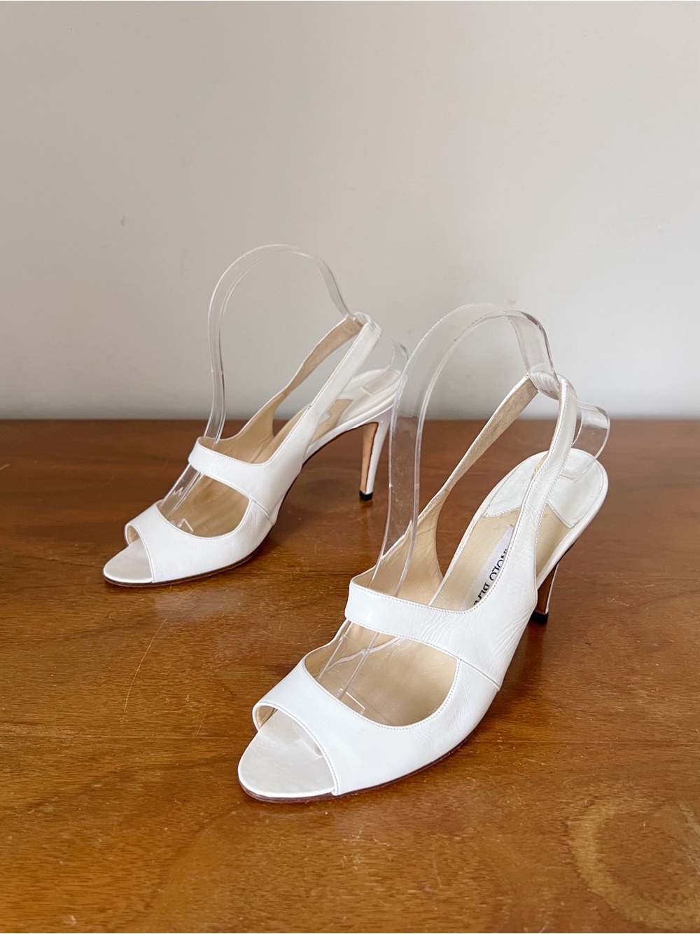 Manolo Blahnik • cream leather heels slingback pumps open toe cutout sandals - Picture 12 of 12